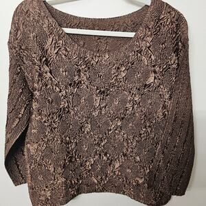 Chocolate Brown Textured Smocked Top |  Size XL | Stretchy Raised Pattern Blouse